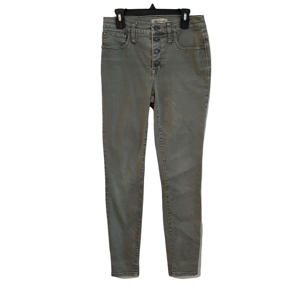 Madewell 26 Jeans 9" High Rise Skinny Button Fly Gray Green Garment Dyed